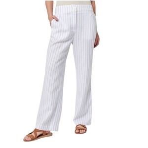 Faherty Linen Blend Striped Pants Womens Medium Blue White Elastic Back